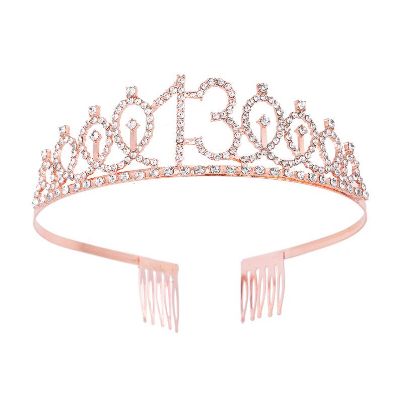 Birthday Party Crown Headband Rhinestone Crown Hair Accessories First Year Number Birthday Cake Ornaments Alloy Headband