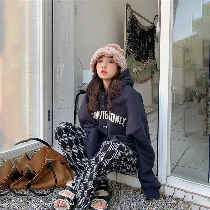 Women Long Sleeve Hooded V Neck Loose Pullovers Female Tops Solid Color Sweatshirts