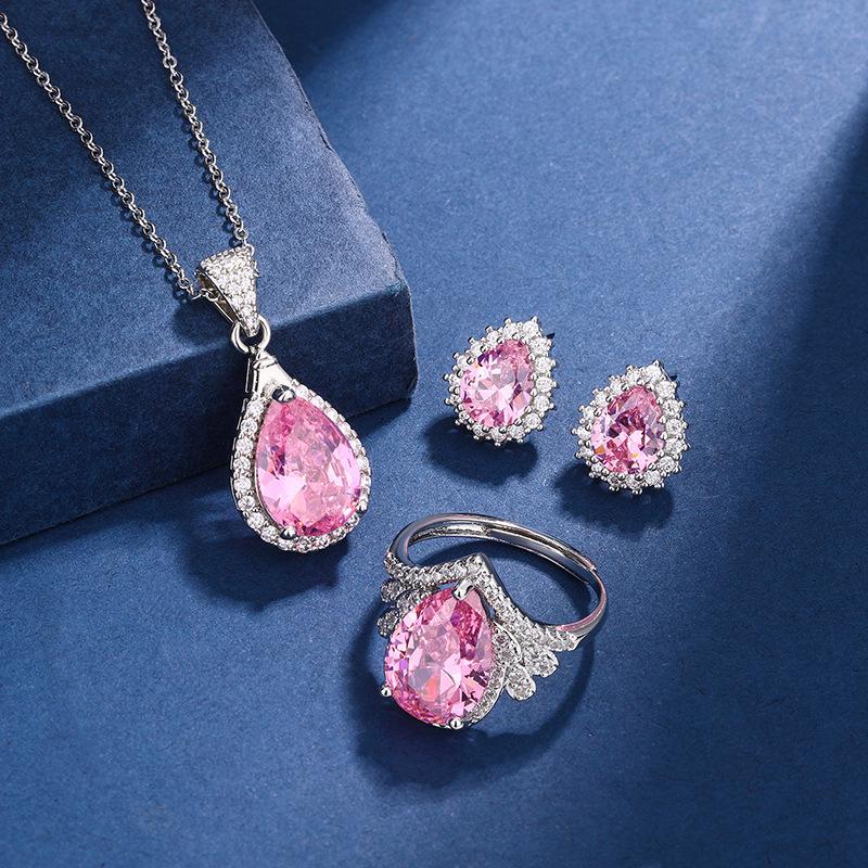 

Cherry Blossom Pink Zircon Teardrop Pendant Necklace - Sweet & Elegant