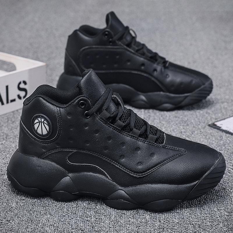 Men's Waterproof Leather High-Top Basketball Shoes, Sizes 45-48: Autumn/Winter Casual Sneakers