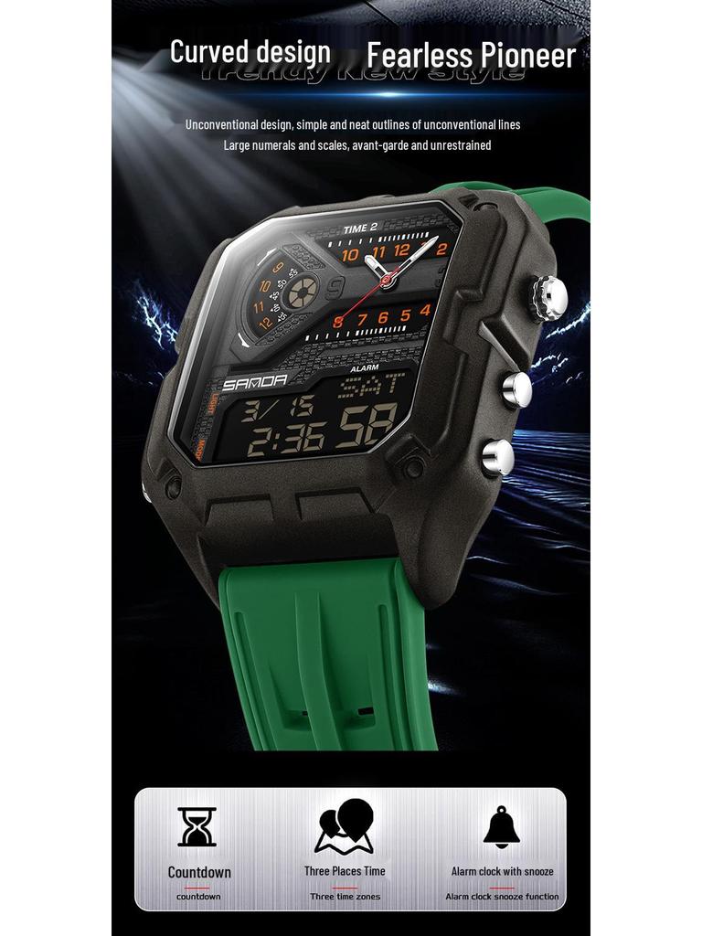 SANDA Men's Luxury Quartz Watch - Steel Band, Waterproof, Three-Time Zone, Versatile for Casual and Workplace Wear.