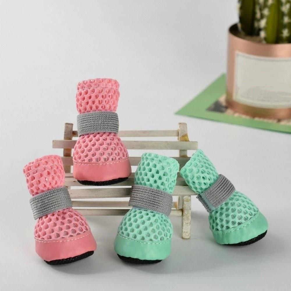 4PCS/SET Anti-Slip Dog Mesh Shoes Wear Resistant Dog Foot Cover Fashion Dog Net Shoes Spring Season