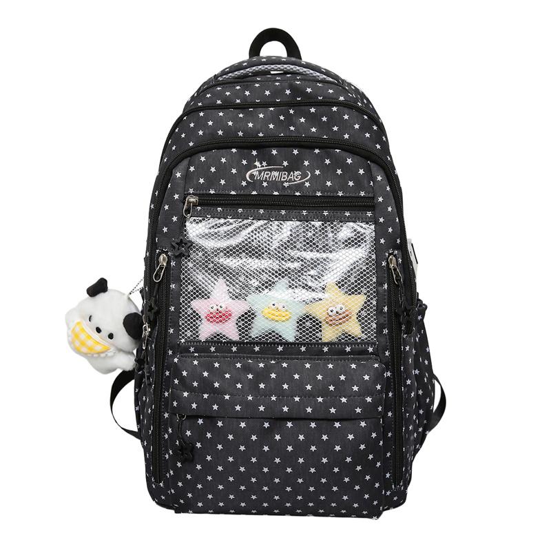 Star Print School Backpack with Front Mesh Pocket Top Handle Adjustable Straps Casual Daypack for Teen Girls