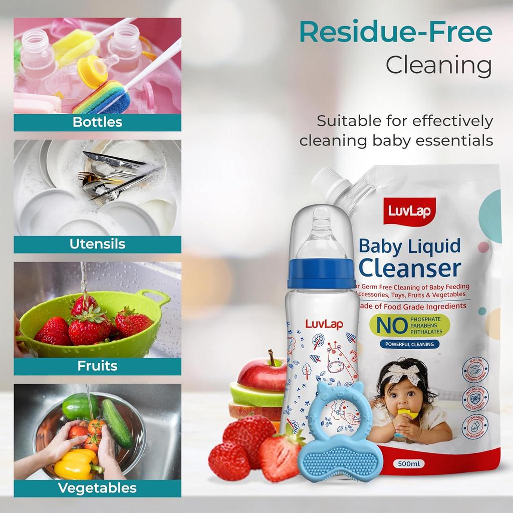 LuvLap Baby Liquid Cleanser Refill 500ml For Cleaning Feeding Bottles Toys Fruits And Vegetables Food Grade Formula Safe