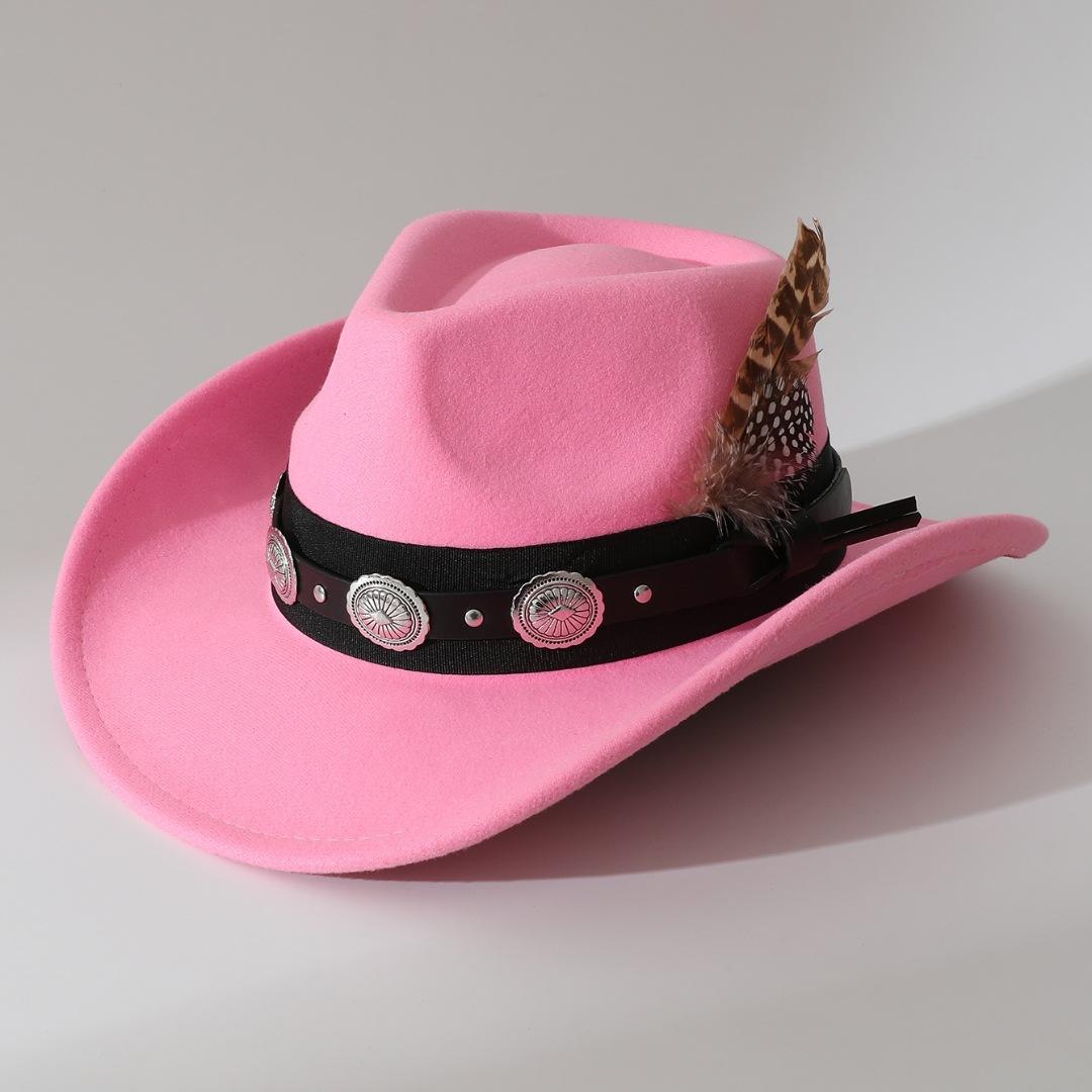 

Rongmei s new autumn and winter hats for women, European and American retro woolen western cowboy hats for men, versatile and fashionable with large Average Size темно-розовый