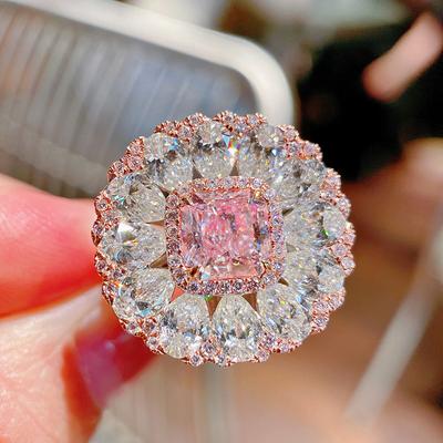 New Luxury 925 Sterling Silver Wedding Engagement Ring For Women Shiny Pink Zircon Elegant Opening Ring Party Jewelry