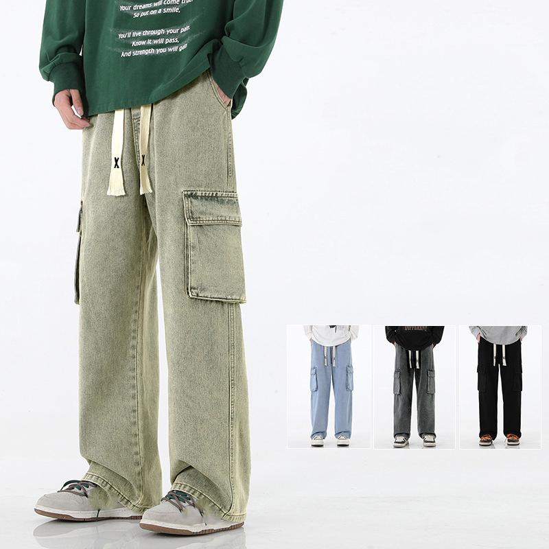 Autumn Men Cargo Jeans Baggy American High Street Y2K Pocket Overalls Fashion Streetwear Vintage Wide Leg Pants