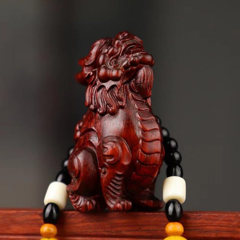 African Rosewood Gourd Handle Twelve Zodiac Animal Hanging Ornaments with Pixiu Pot