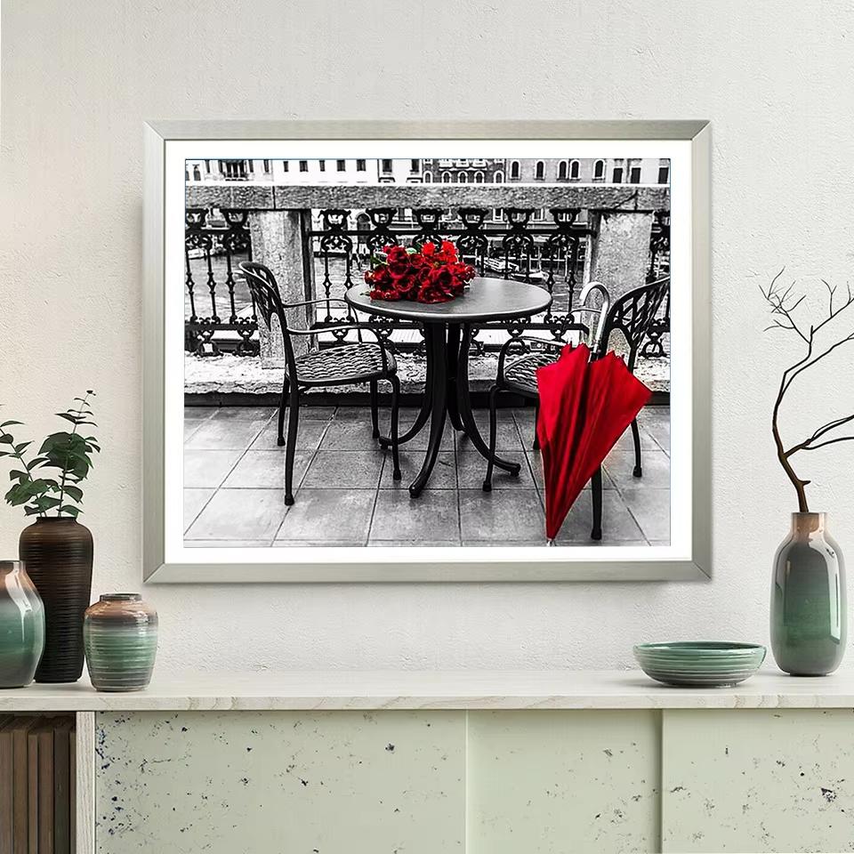 5D Diy Diamond Painting Black Red Landscape Full Round Drill Rhinestones Pictures Embroidery Rose Flower