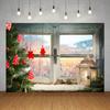 Christmas Party Decor Backdrop Photocall Winter Snow Window Pine Tree Stars Baby Family Photographic Background Photo Studio