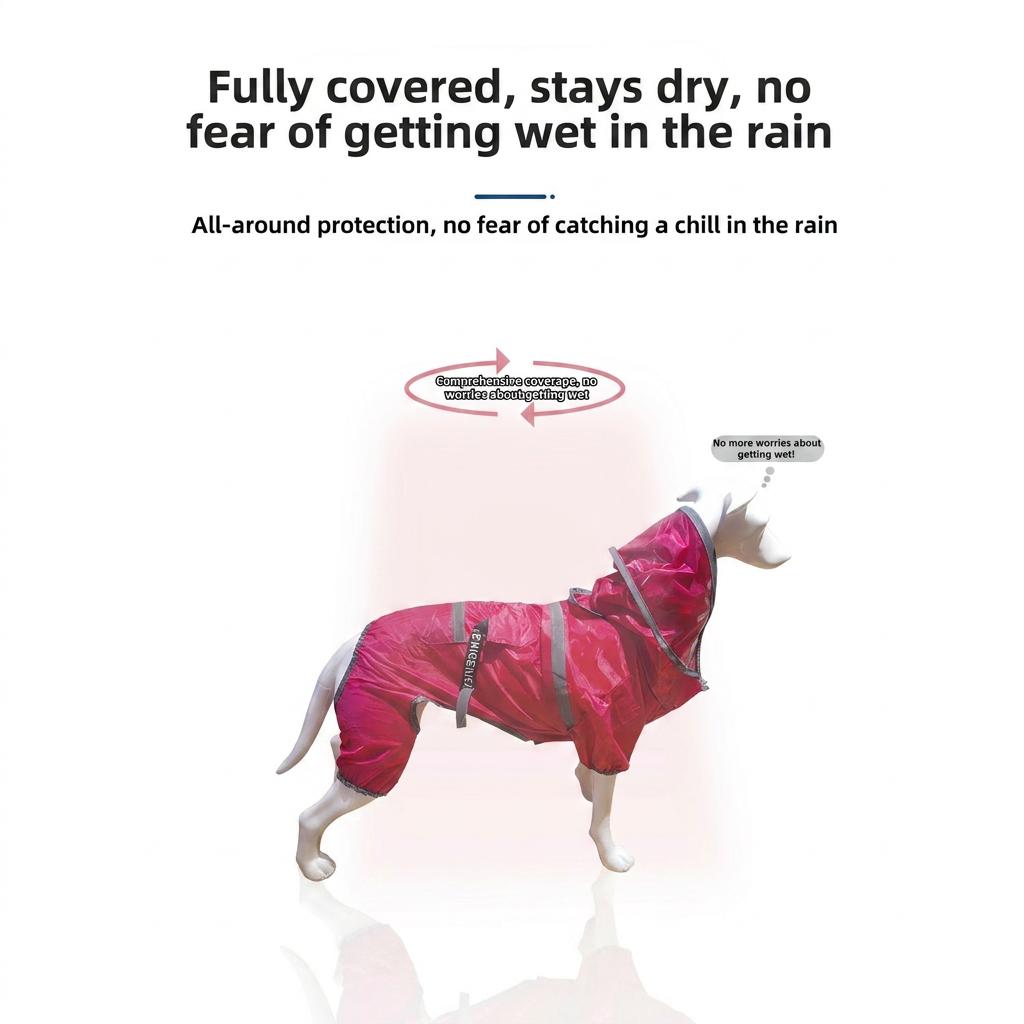 Waterproof Reflective Dog Rain Poncho, Lightweight Hooded Foldable Pet Rain Jacket For Small Medium Puppies Outdoor Walking