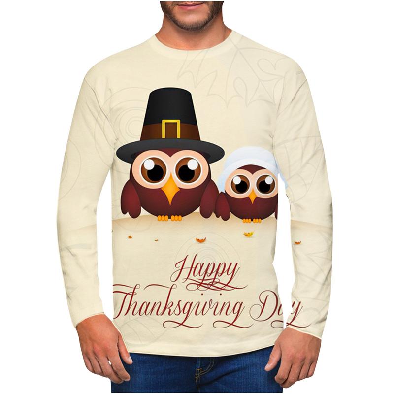 New Thanksgiving Men Long Sleeve T Shirt Cute 3d Print Turkey Tee Shirt Thanksgiving Day Graphic Crew Neck Shirt Mens Clothing S