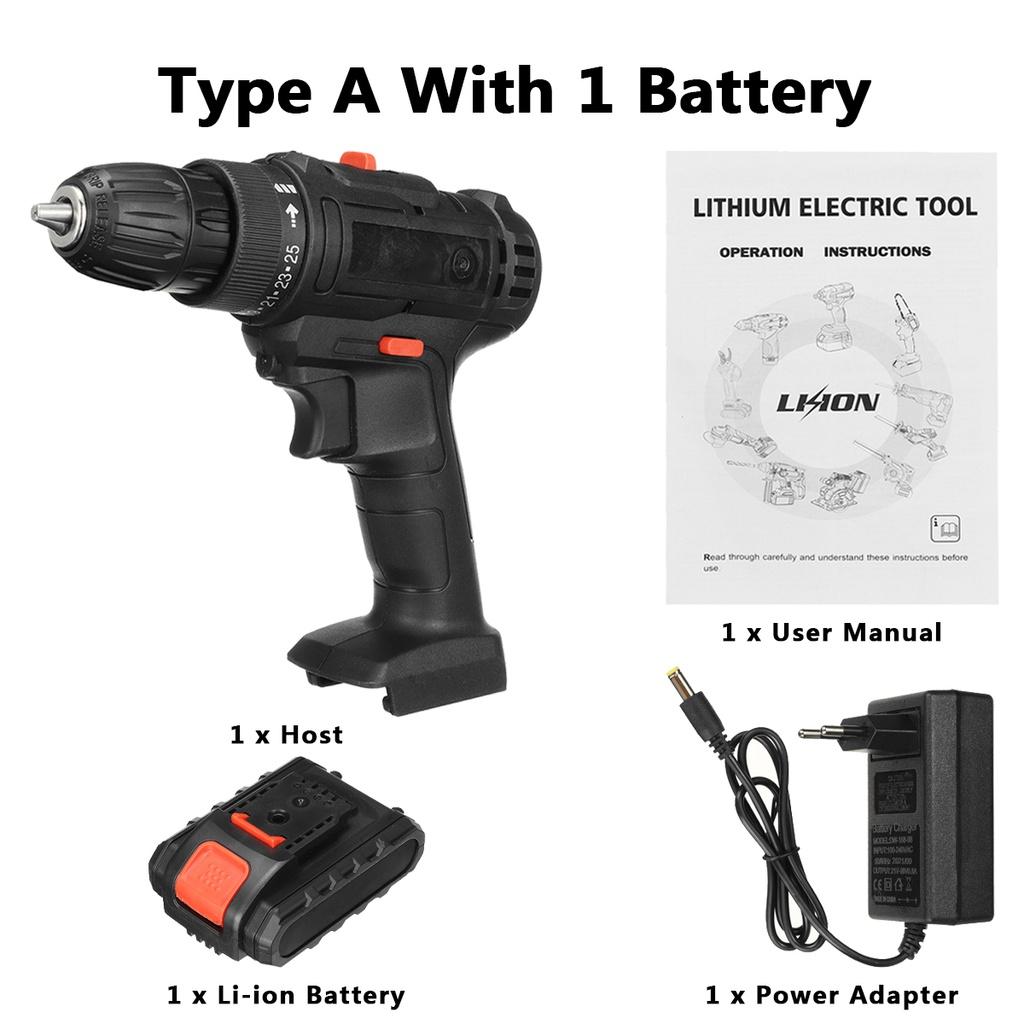 2000W 50N.m 3 In 1 Drill Hammer Variable Speed Cordless Impact Drill with 2 Batteries Cordless Electric Screwdriver