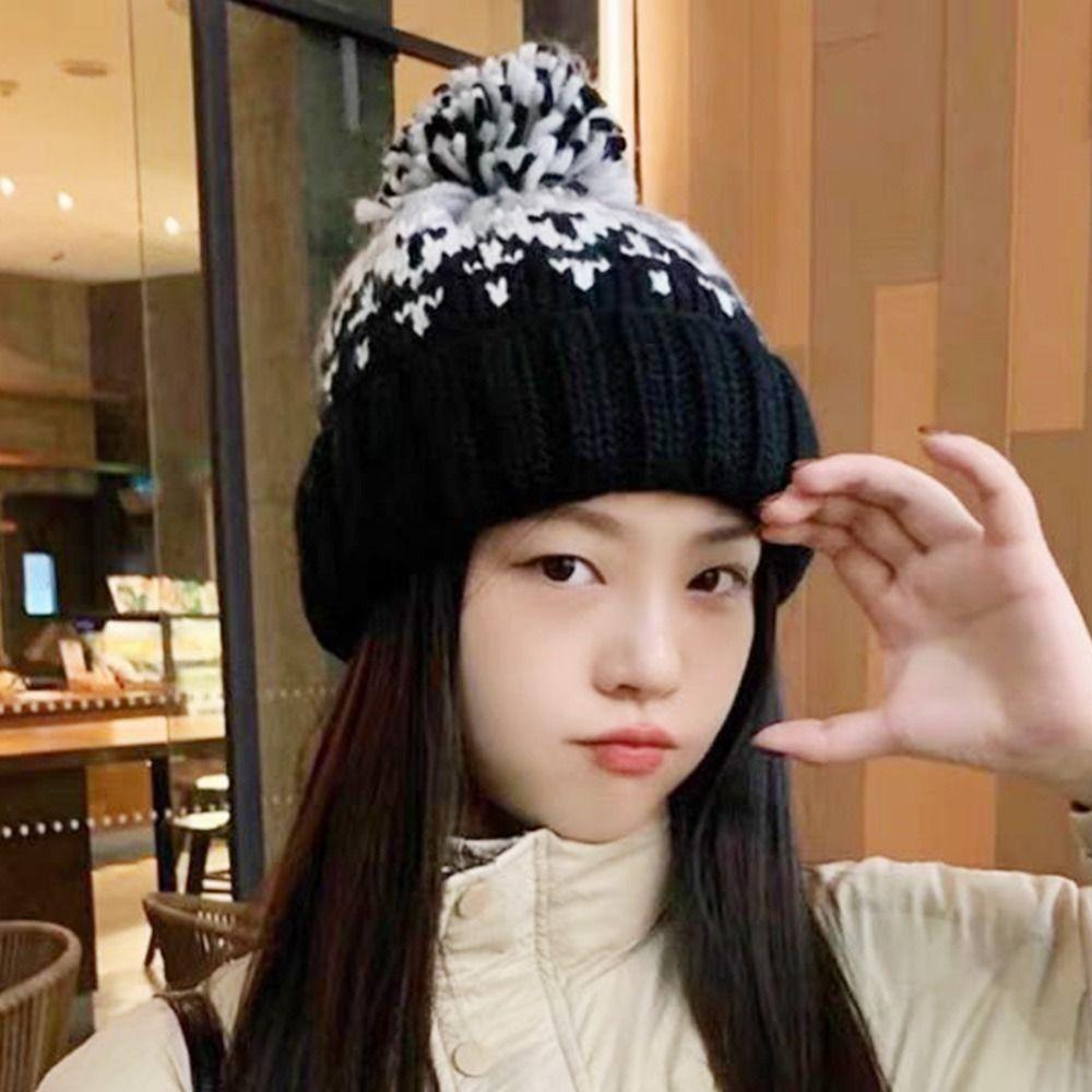 Thickened Winter Hat Warm Beanie Hats Fashion Pompoms Hat  Women