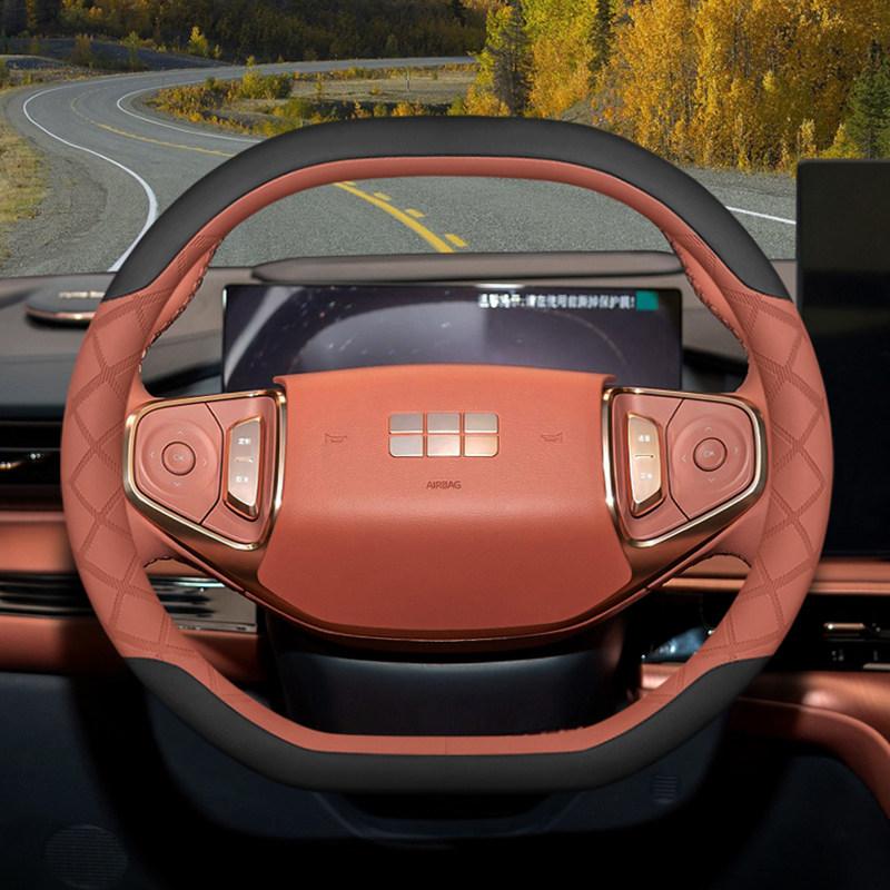 

Leather Car Steering Wheel Cover for Geely Preface Starray Cityray EX5 2025 2026 Accessories оранжевый