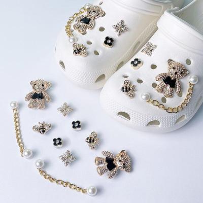 Fibbia per Scarpe Orsetto Carino a Cartone Animato - Fibbia Decorativa DIY Ape Metallica e Quadrifoglio