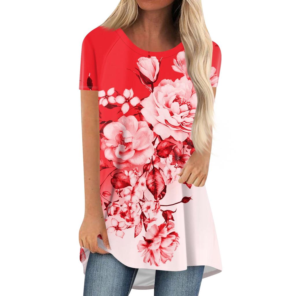 Summer Floral Flower 3D Print Long T-Shirts Women Casual Streetwear Short Sleeve T Shirt Oversized Y2K Tees Tops Woman Clothing