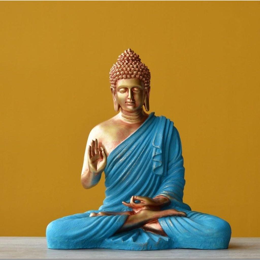 New Sitting Buddha Statue for Home & Office Decor, Marble Dust Idol Statue of Resin 15 Inch