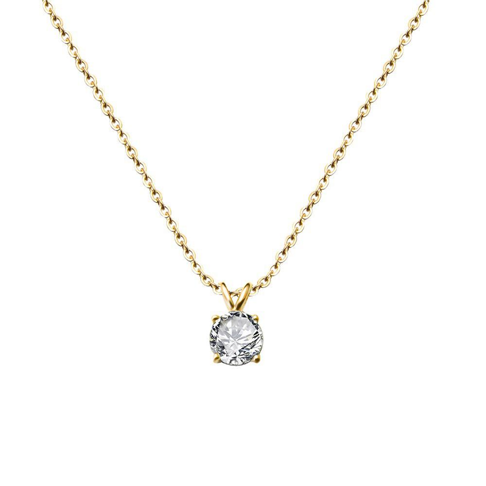 Korean Style 18K Gold-Plated Choker Necklace with Zirconia Diamond Inlay, Titanium Steel Women's Jewelry