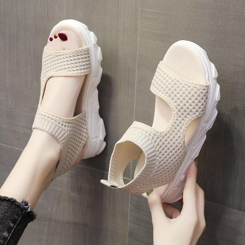 Spring and summer new muffin bottom knitted casual sandals women