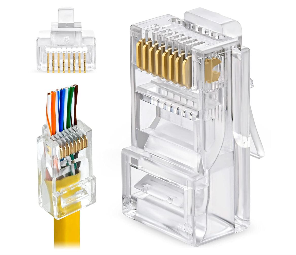 

100 шт. разъемов CAT6 RJ45 сетевой кабель модульный проходной разъем CAT6 RJ45 8P8C аксессуары прочная пластичность