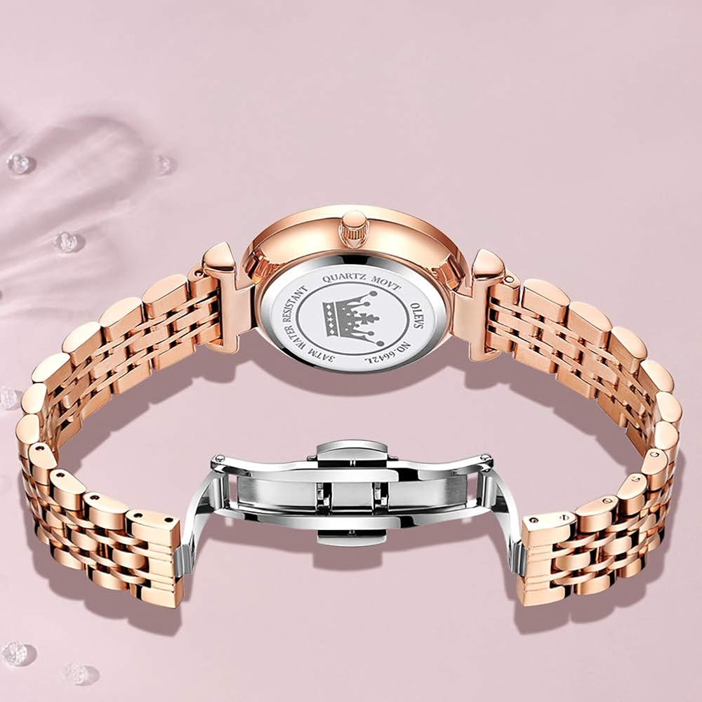 OLEVS Women's Quartz Watch Rose Gold Slim Stainless Steel Bracelet 30M Waterproof