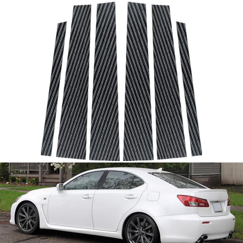 6Pcs Carbon Fiber Car Door Window Center Middle Column BC Pillar Post Mirror Effect Cover Trim Sticker Fit For Lexus IS 2006-2013
