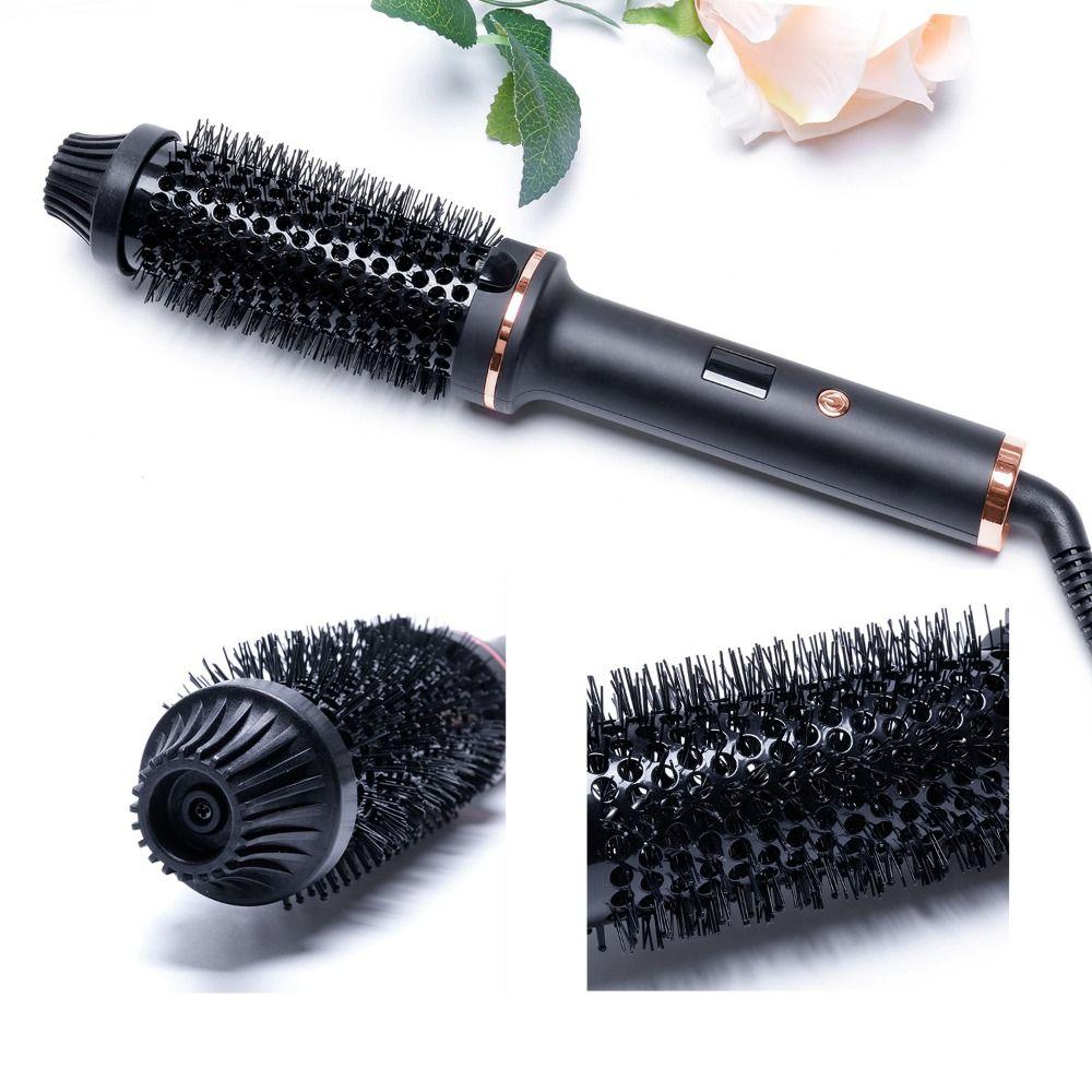 3 IN 1 1.5 Inch Curling Iron Brush LCD Display Heated Round Brush  Straight and Curly Hair