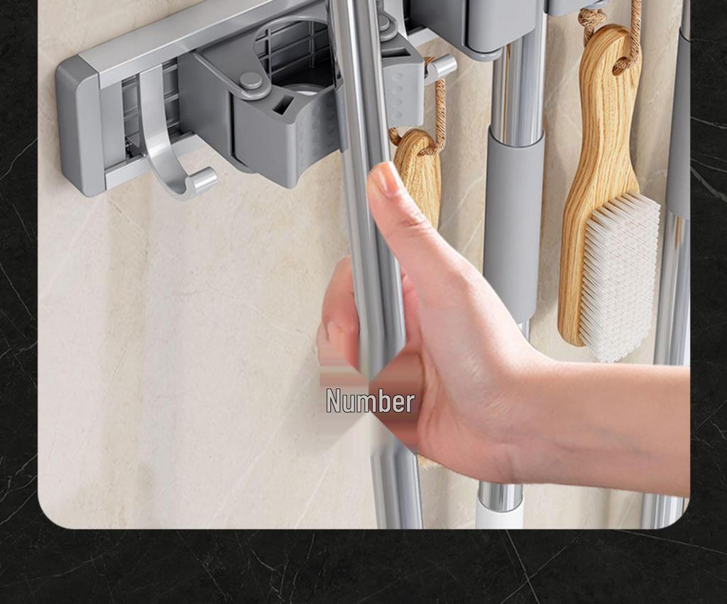 No-Drill Space Aluminum Mop & Broom Storage Clips