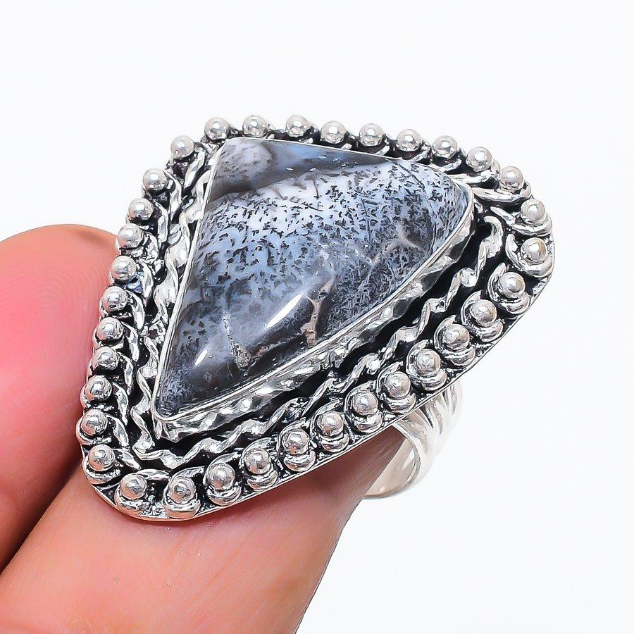 

Натуральный Дендритовый Опал Драгоценный Камень 925 Стерлинговое Серебро Ювелирное Кольцо Размер 8.5 C9V02