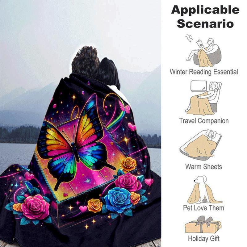 1pc Butterfly Printing Lightweight Flannel Blanket, Comfortable and Warm Blanket, for Camping Sofa Bed and Couch Office, in All Seasons