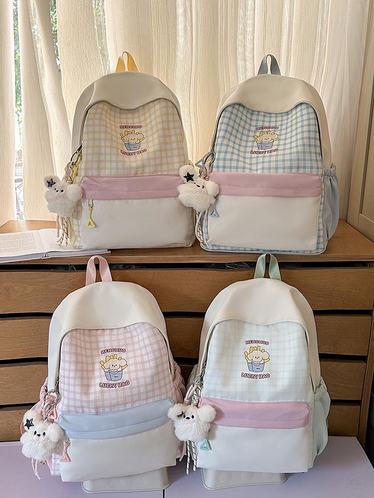 Extra Large Japanese Style Plaid Backpack for Middle & High School Students