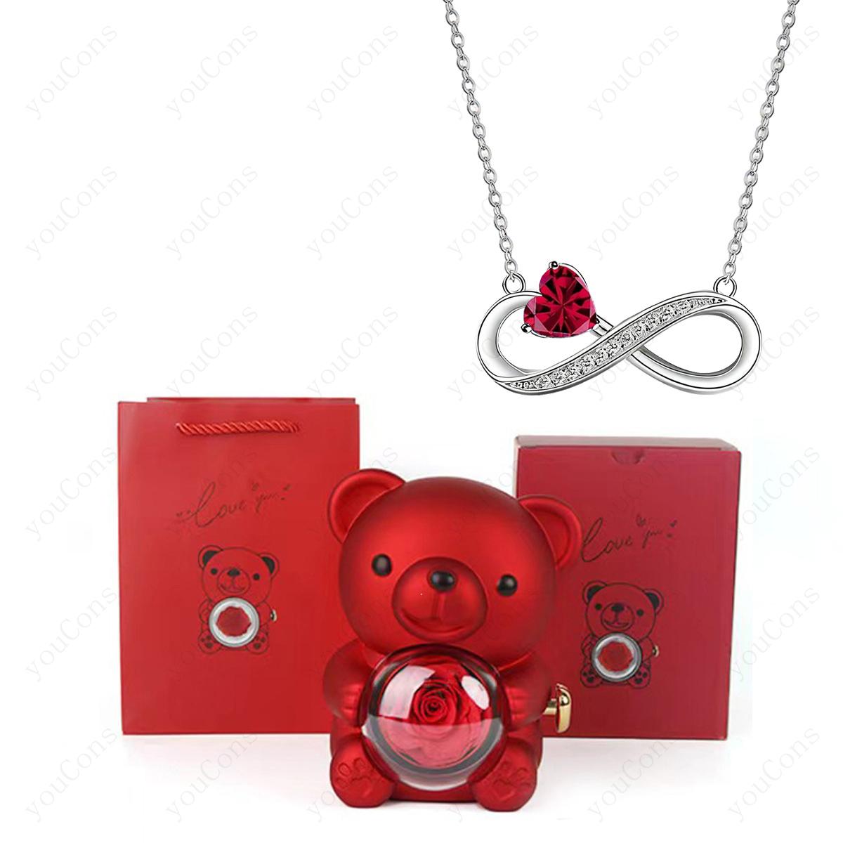 

Red Heart Pendant Necklaces With Cute Bear Rose Flower Gift Box For Mother Day Women 2026 Valentine Christmas Jewelry