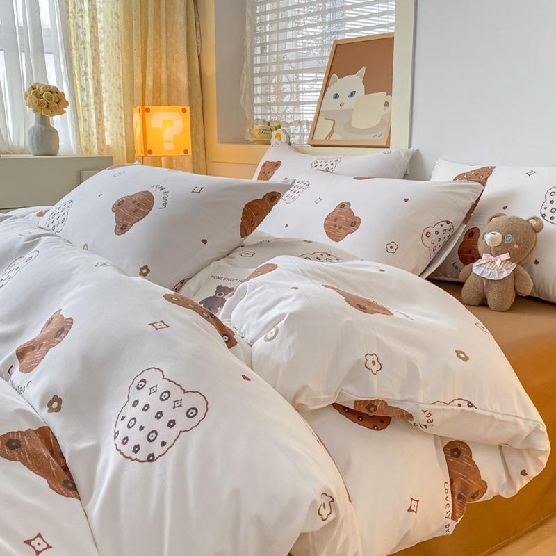 Small Fresh Washed Cotton Four-piece Set, Bedding Quilt Cover, Dormitory Single Bed Three-piece Set