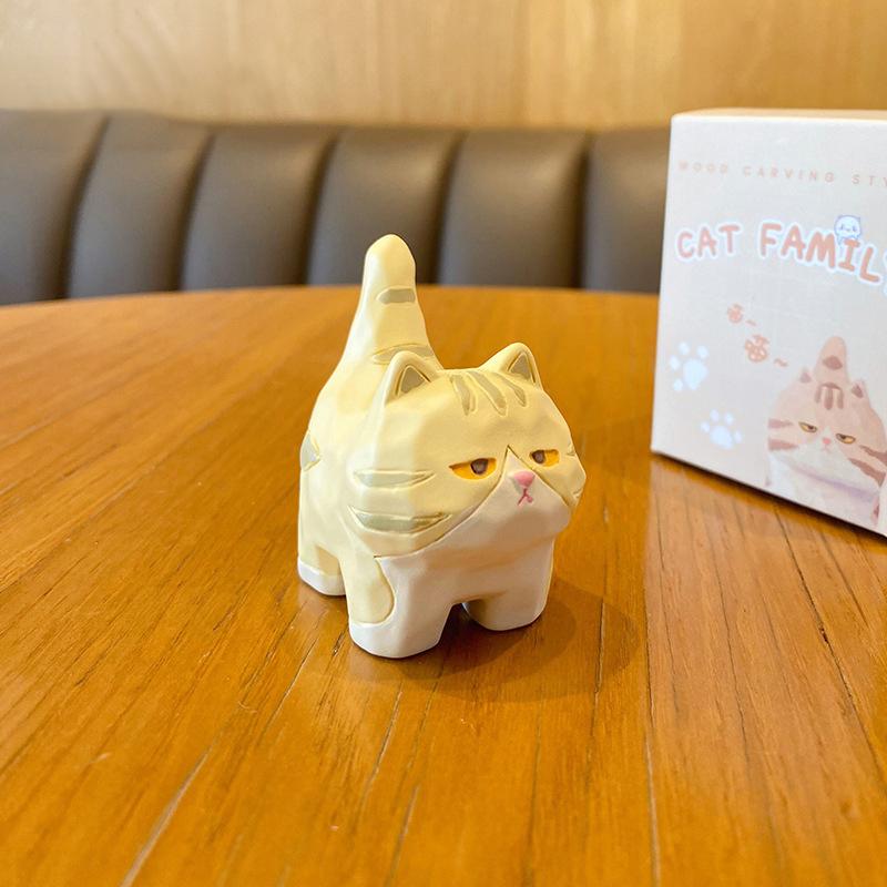 Resin Wood Carved Cat Keychain Cute Cartoon Animal Keychain Creative Exquisite Keychain Bag Pendant For Kids Gift