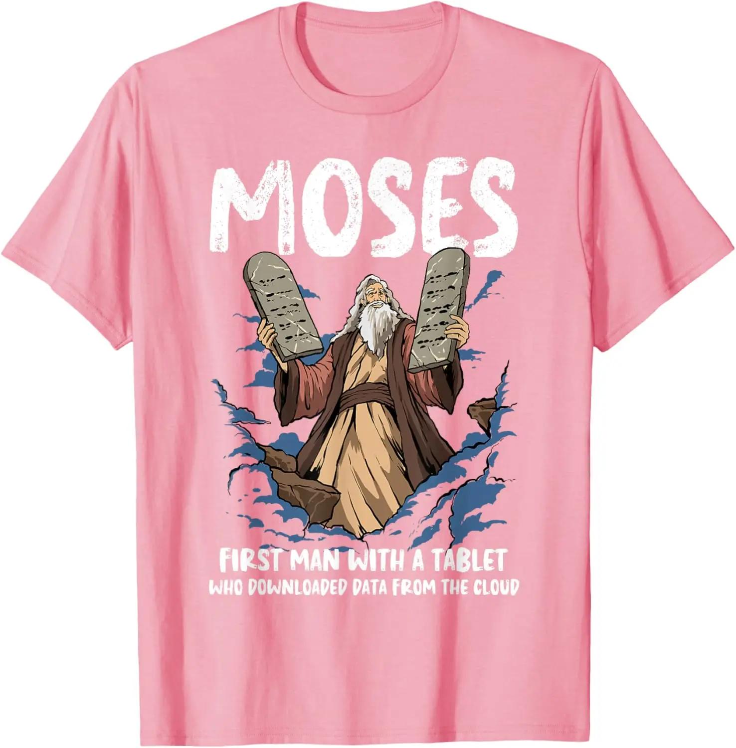 

Women s Funny Moses T-Shirt Christian Humor Bible Gospel Data Cloud Print Unisex Cotton Summer Top Cool Breathable Casual Shirt 4XL