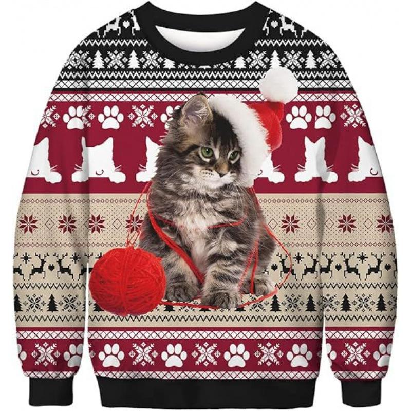 New Green Hair Monster Santa Claus 3D Digital Print Christmas Peripheral Round Neck Long Sleeved Women's Pullovers