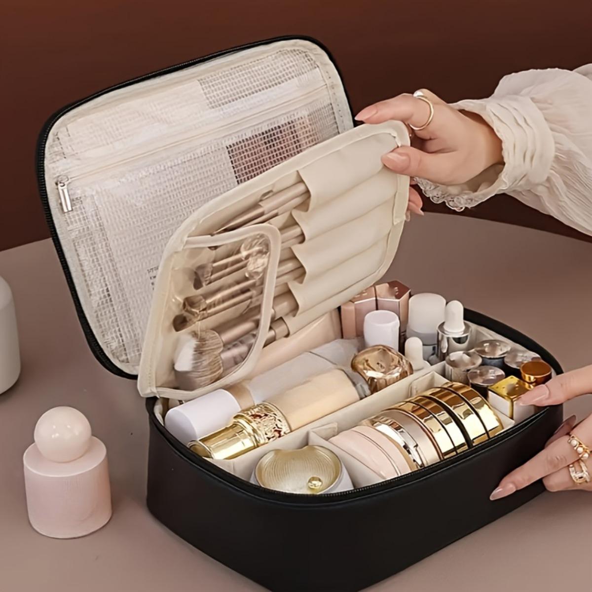 

Многослойная съемная косметичка большой емкости, дорожная косметичка из синтетической кожи, универсальная портативная сумка для хранения косметических принадлежностей, чёрный