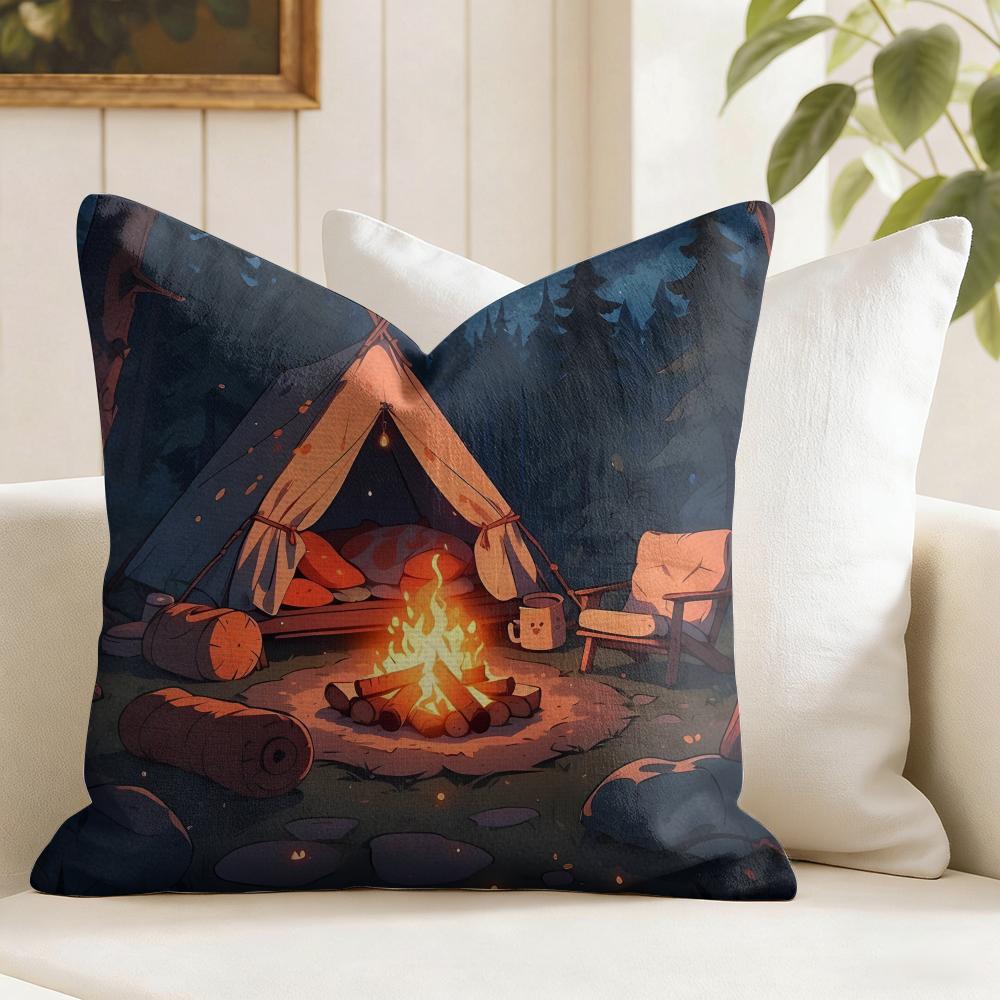 Camping Fashion Cushion Cover Summer Linen Pillow Case Organic Fabric Cushion Cover DoubleSided Print Sofa Home Decor