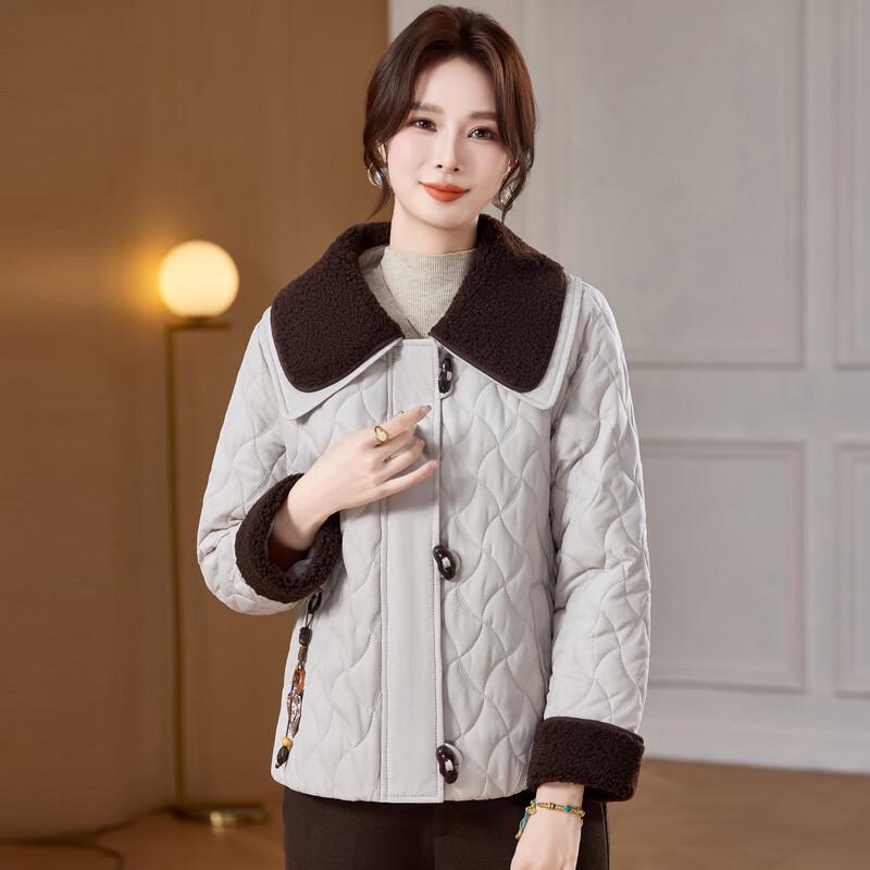 Hodo Mid-Aged Women's Padded Short Coat with Faux Fur Collar