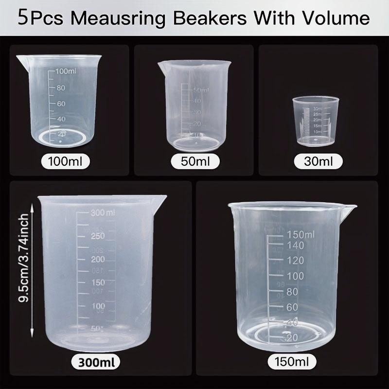 5pcs Graduated Measuring Cups and Laboratory Graduated Beakers, Suitable for Mixing Paints, Dyes, and for DIY Jewelry Making
