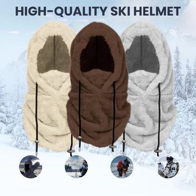 Winter Ski Headgear Solid Color Adjustable Drawstring Thickened Plush Warm Hat 3-in-1 Face Guard Head Cover Hat