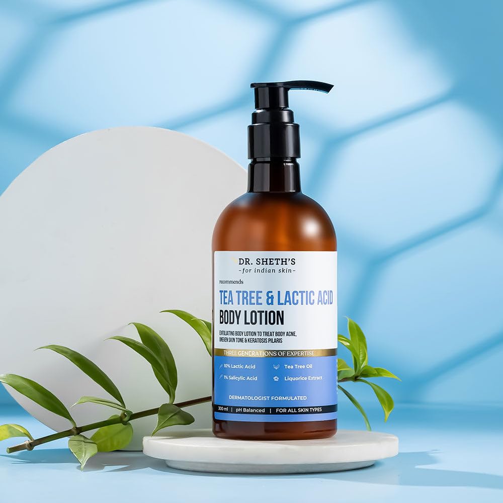 Dr. Sheth's Tea Tree & Lactic Acid Body Lotion 300 ml | Exfoliating, Moisturizing, Non Sticky Skin Care
