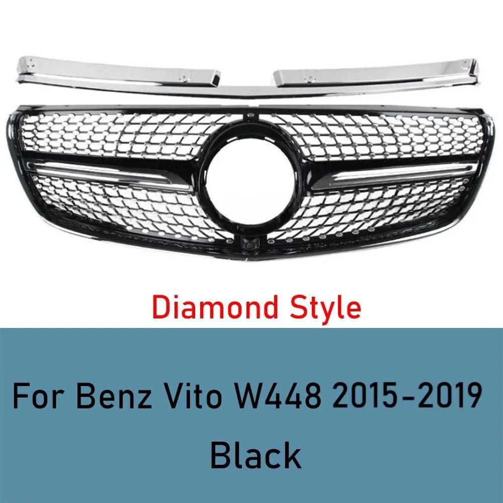Für Mercedes V-Klasse W447 W448 2015-2019 V250 V260 Sport Kühlergrill Gitter Glänzend Schwarz ABS Stoßstangengrill Autozubehör