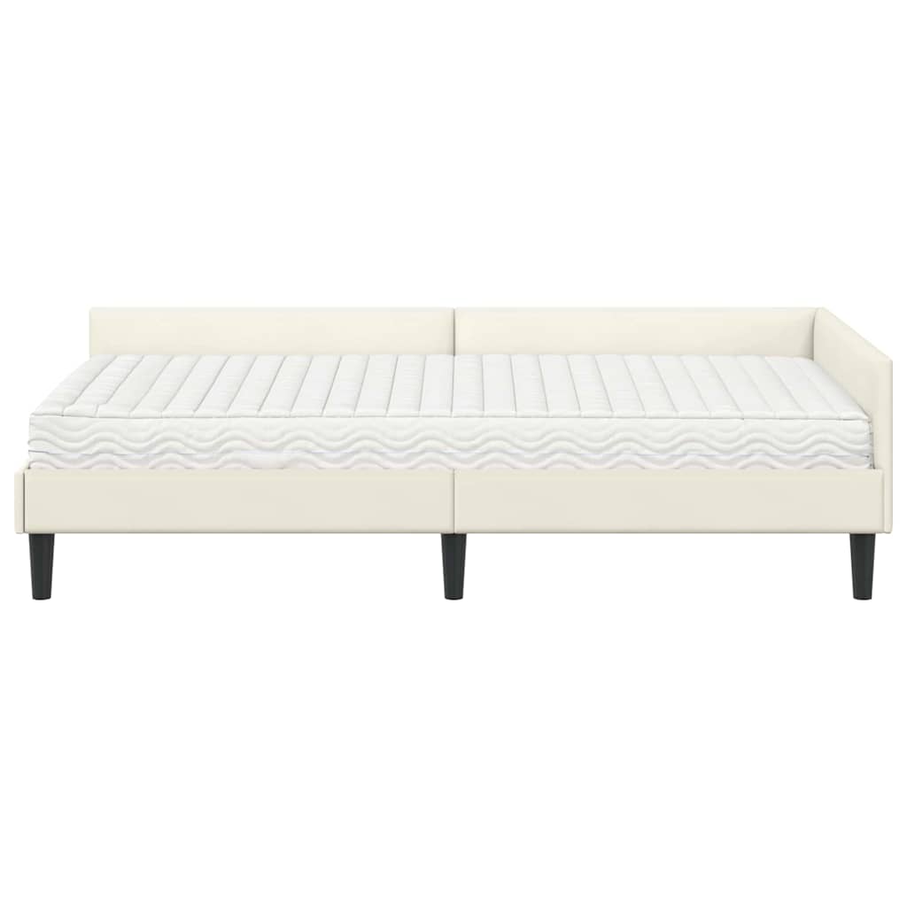 Corner Bed Frame with Mattress Other 2 Pcs Cream Velvet