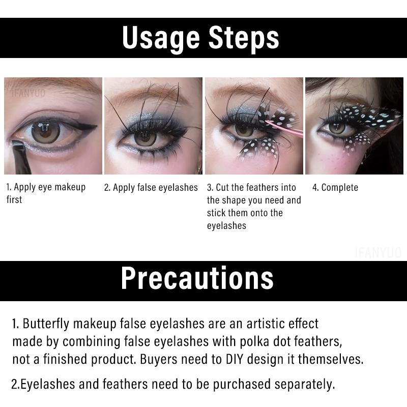 Extra Long Spotted Eyelashes Decor Creative Art Butterfly False Eyelashes Makeup DIY Lashes for Stage Performance Festival Party