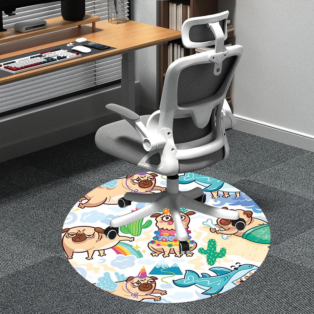 1PC Pug Party Office Round Area Rug, Mat Suitable ForOffice, Under Office Chairs Bedroom Living Room Home Decor, Room Deco