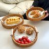 1PC Retro Rattan Strap Handle Storage Basket Snack Fruit Round Tray Picnic Desktop Woven Storage Basket Kitchen Bread Basket