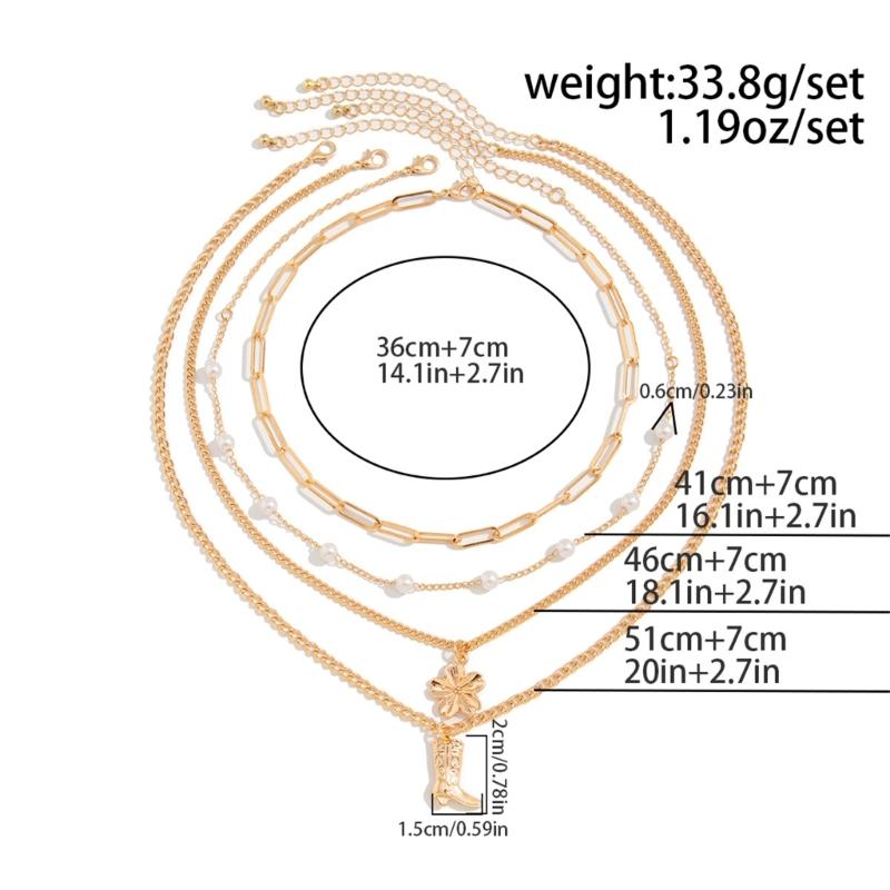 Adjustable Stackable Necklace with Boot Pendant and Simulated Pearls Clavicle Chain for Daily Wear Special Occasions