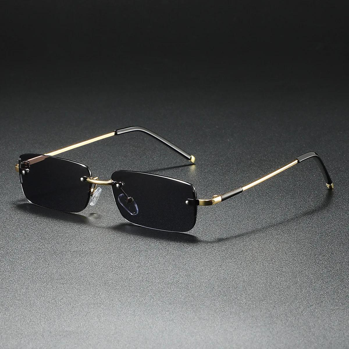 Fashion Rimless Sunglasses Rectangle Small Square Eyeglass For Women Men Traveling Shades Popular Unisex 1PC